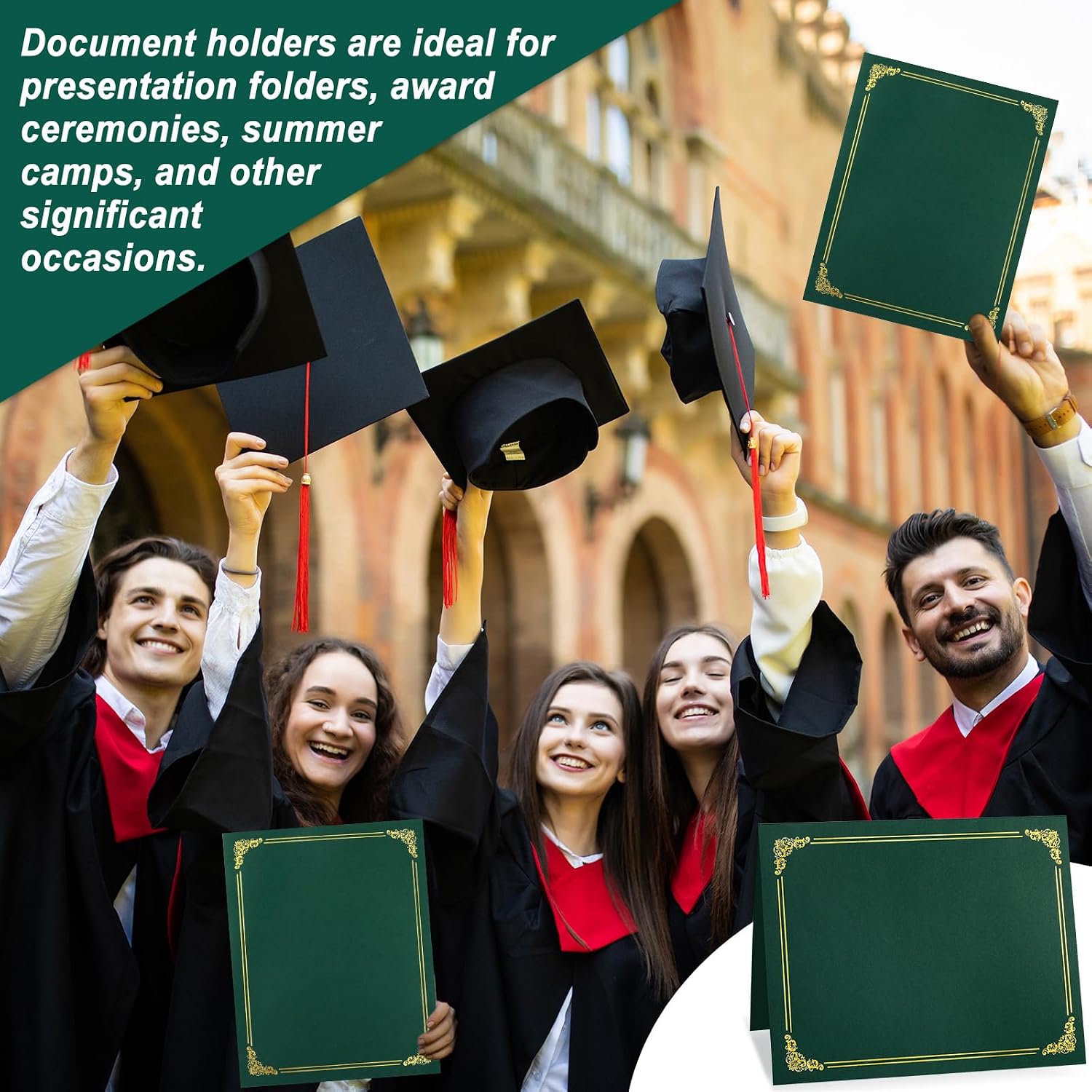 gisgfim 160Pcs Certificate Holders Diploma Covers Single Sided Gold Foil Border Award Certificate Covers for Letter Size 8.5x11 Certificates Cardstock Document Papers Storage Organizer (Green)