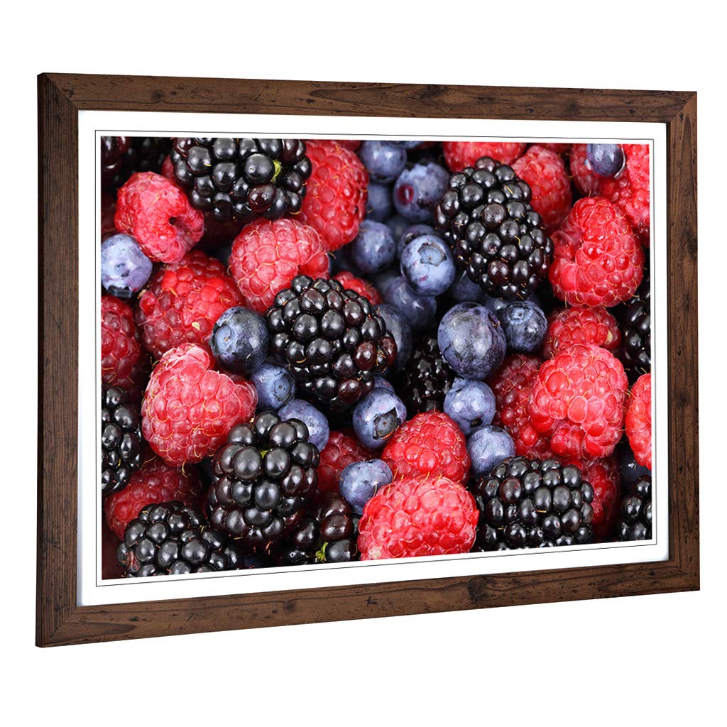 Big Box Art Framed Print of Blueberries, Rasberries and Blackberries Design | Wall Art Picture | Home Decor for Kitchen, Living Room, Bedroom, Hallway, Walnut, A2 / 24.5x18 Inch / 62x45cm