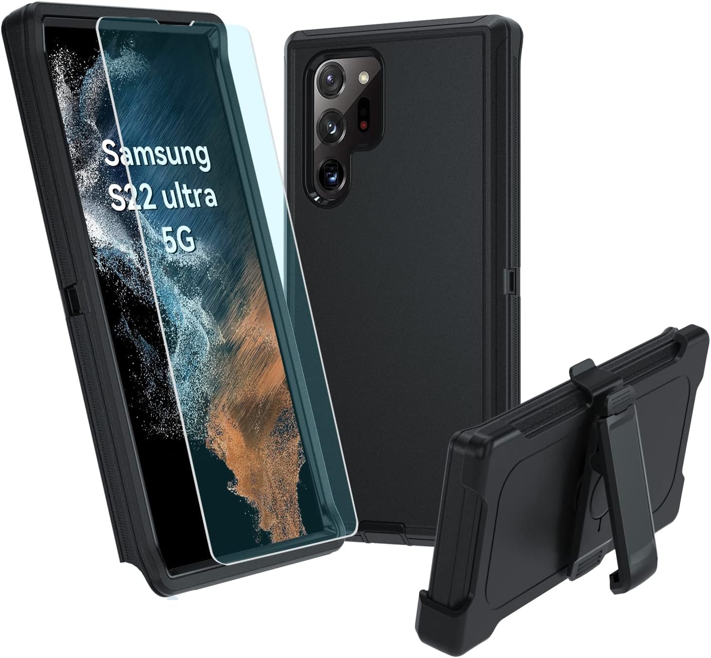 CONWOE for Galaxy S22 Ultra Case,Samsung S22 Ultra Case, S22 Ultra 5G Heavy Duty Case[Drop Proof] [Shockproof] [Dust Proof] [with Belt Clip] Compatible with Samsung Galaxy S22 Ultra 5G(Black)
