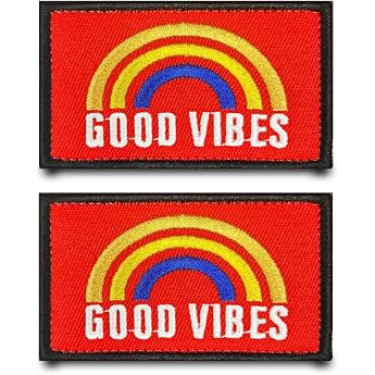 Pack of 2 Good Vibes Rainbow Good Vibes Funny Embroidery Flag Patch Tactical Badge Patch with Nylon Military Patch Applique for Clothing Hat Backpacks Jacket Jeans Bags Vest