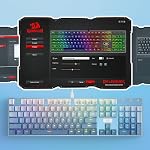 Redragon K556 SE RGB LED Backlit Wired Mechanical Gaming Keyboard, Aluminum Base, 104 Keys Upgraded Socket, Hot-Swap Linear Quiet Red Switch, Gradient Blue