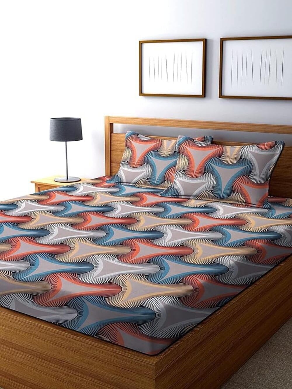 TIB The Intellect Bazaar Cotton Feel Glace Cotton Elastic Fitted bedsheets King Size with 2 Pillow Covers (72” x 84” or 182x213 cm)-Tree Box (B0BC3WN41L) Amazon Price History, Amazon Price Tracker