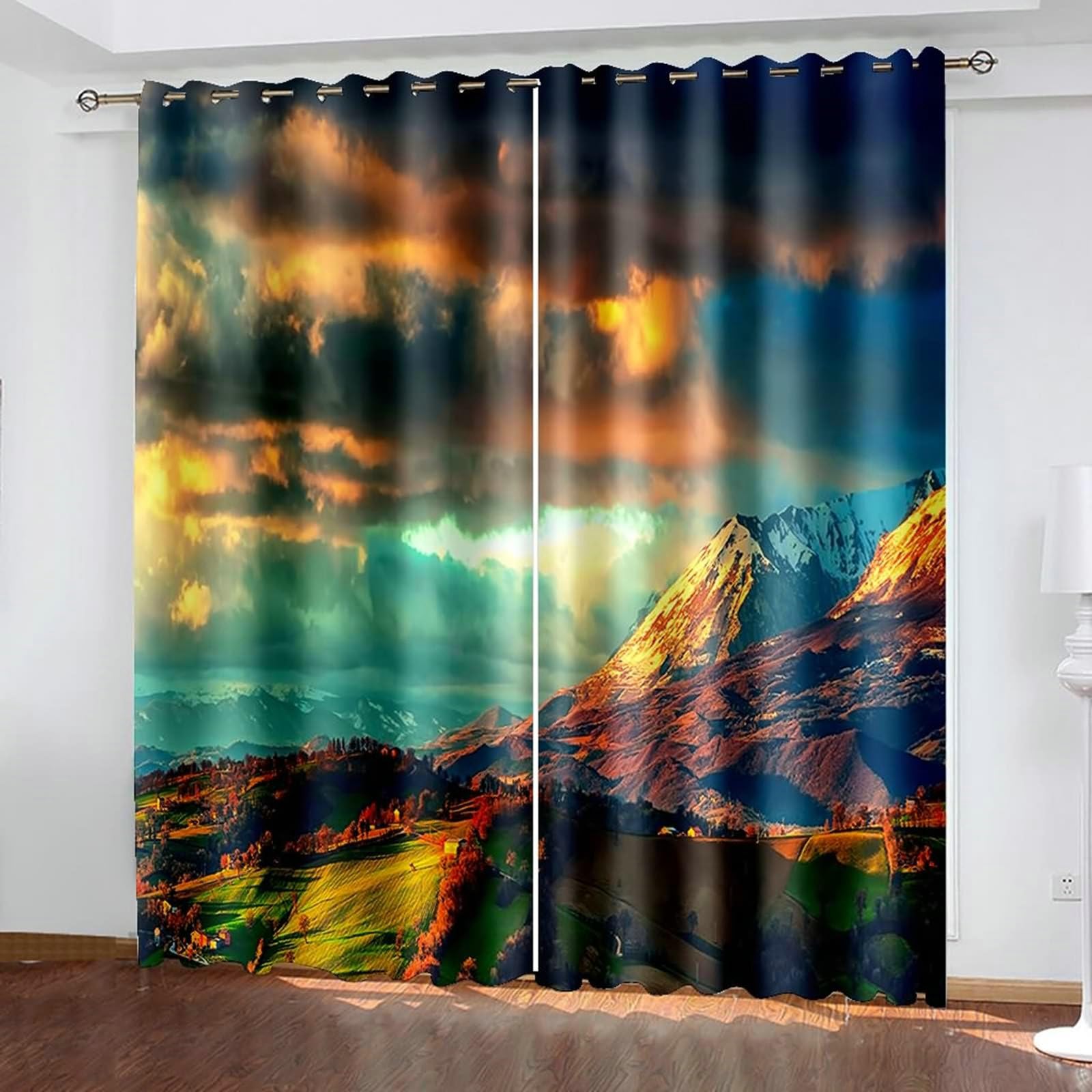 Zasłony nieprzejrzyste, zestaw 2 sztuk, zasłony termiczne, na niebo i góry, wys. 244 x szer. 137 cm, zaciemniające, do salonu