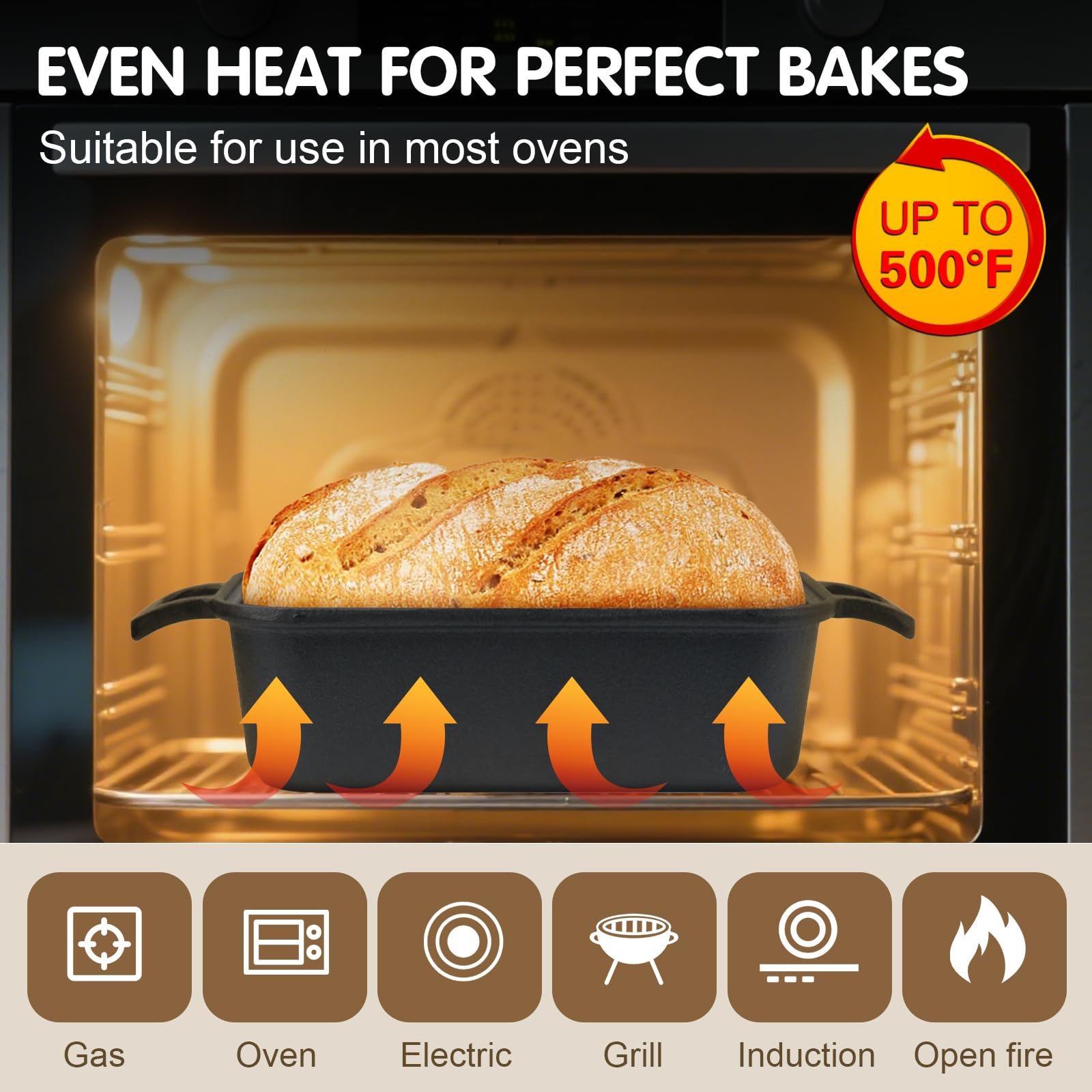 Demine Brotform Gusseisen Kastenform mit Deckel, Brotbackofen, Dutch Oven Laib Gusseisen zum Backen Selbstgemachtes Sauerteigbrot