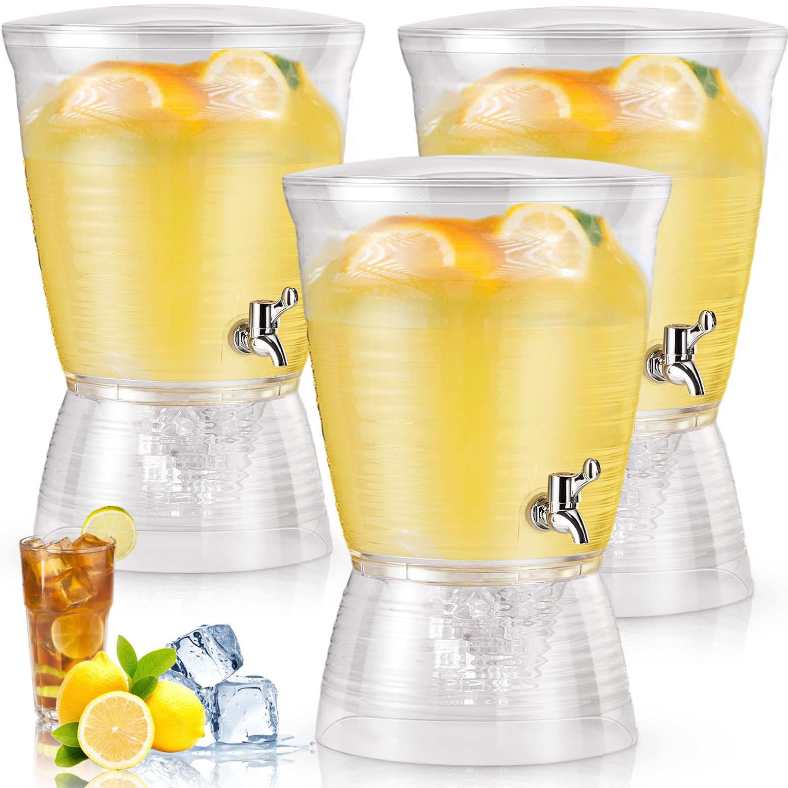 Tioncy 3 Pcs Acrylic Beverage Dispenser with Spigot 2.7 Gallon/ 10 l Clear Drink Water Dispenser Countertop with Detachable Base Iced Juice Container