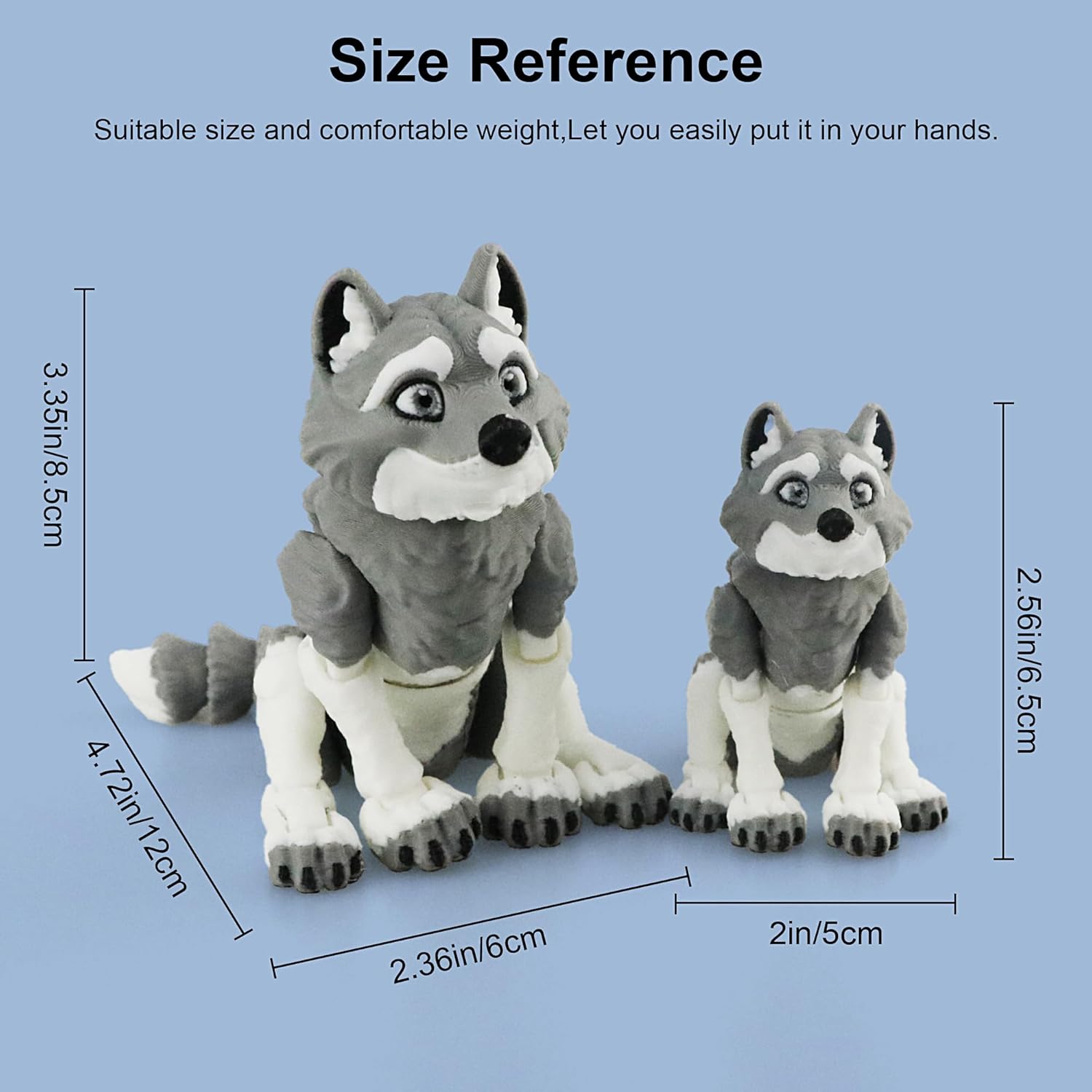 3D Printed Animals Wolf, Flexible Articulated Poseable 3D Printed Animals - Fidget Desk Pets Gift Classroom Rewards Toys