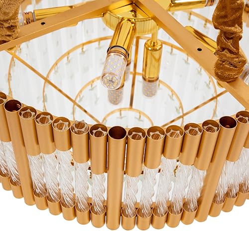 Miniatura 9 de DYNAMI Candelabro de cristal moderno dorado, 23.6 pulgadas, redondo, 5 niveles, cristales transparentes, luces colgantes grandes, altura ajustable