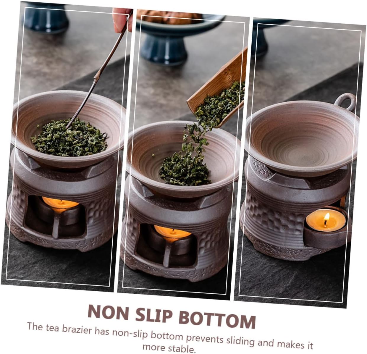 Garneck 1set Roasting Tea Stove Ceramic Warmer Tea Pot Stand Tray Multi-Function Candle Holder