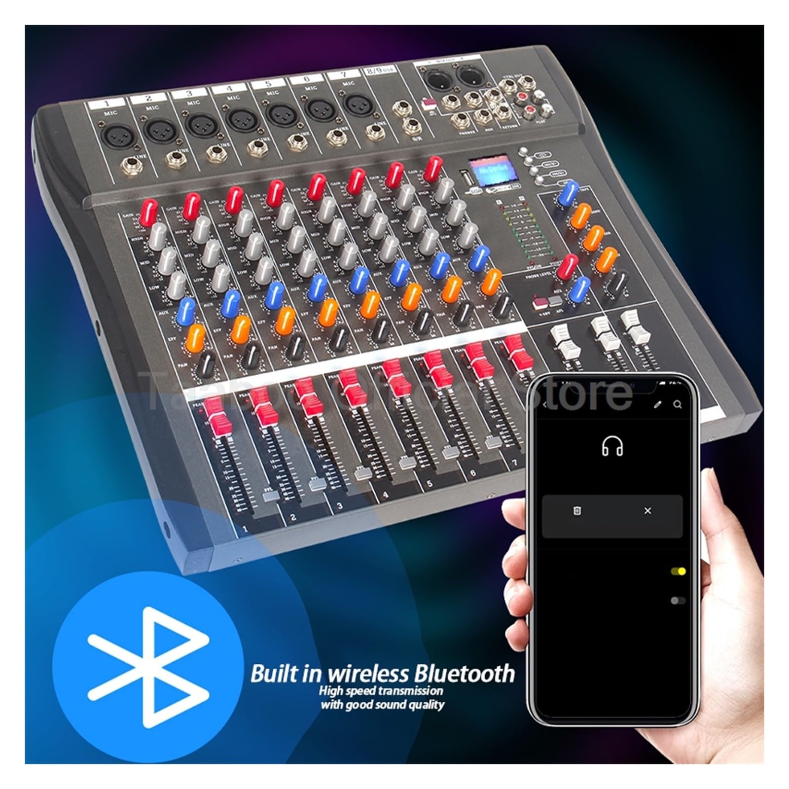 Mikser dźwięku, Mikser 8/12-kanałowy Profesjonalna konsola miksująca dźwięk Obsługa interfejsu zasilania Bluetooth USB 48 V dla baru DJ Party(12-channel Mixer)
