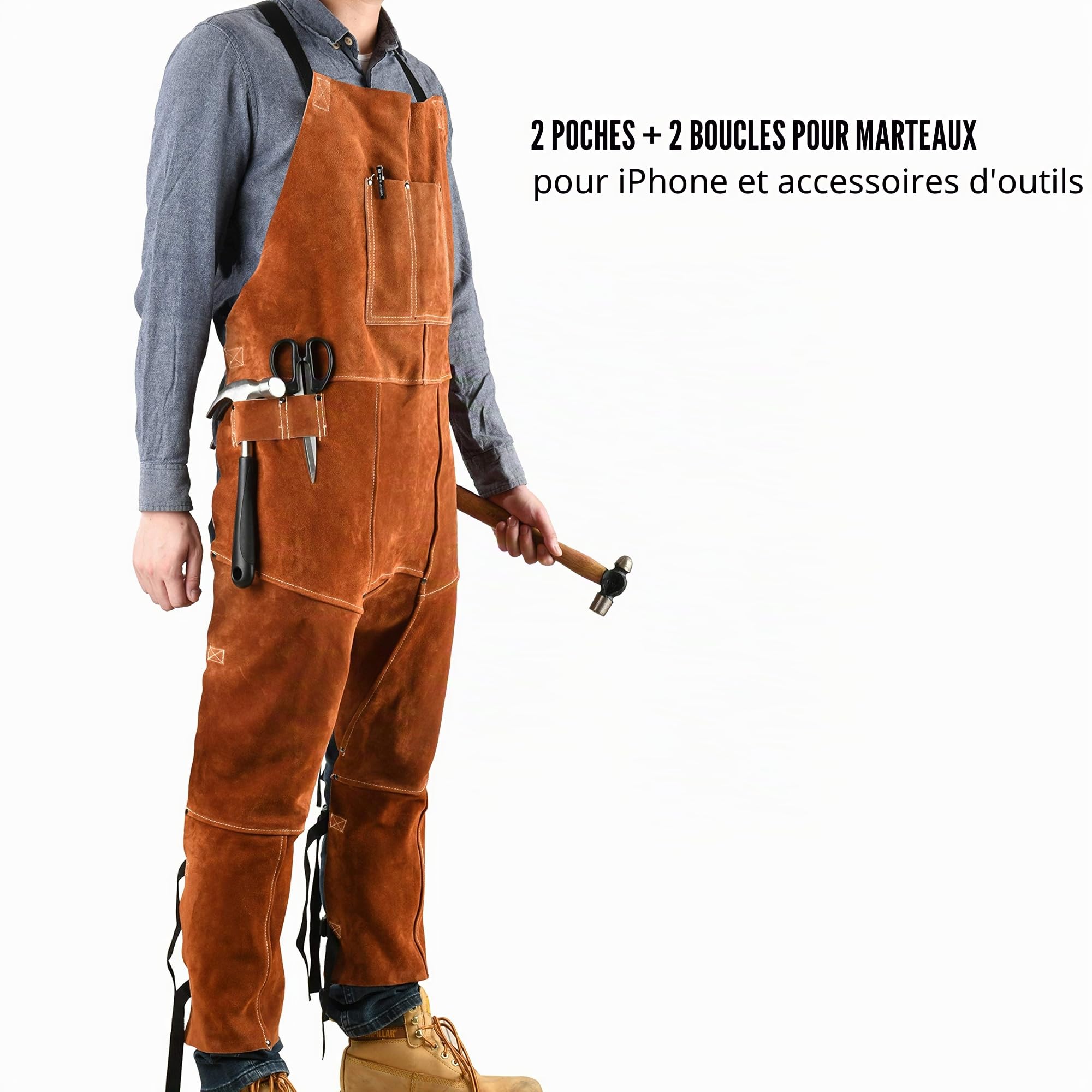 QeeLink Tablier de Soudure en Cuir pour Homme Professionnel, Tablier de Travail Résistant à la Chaleur, Tablier Cuir de vache très résistant, Parfait pour Forgeron, Bricolage, Soudeur, Menuisier