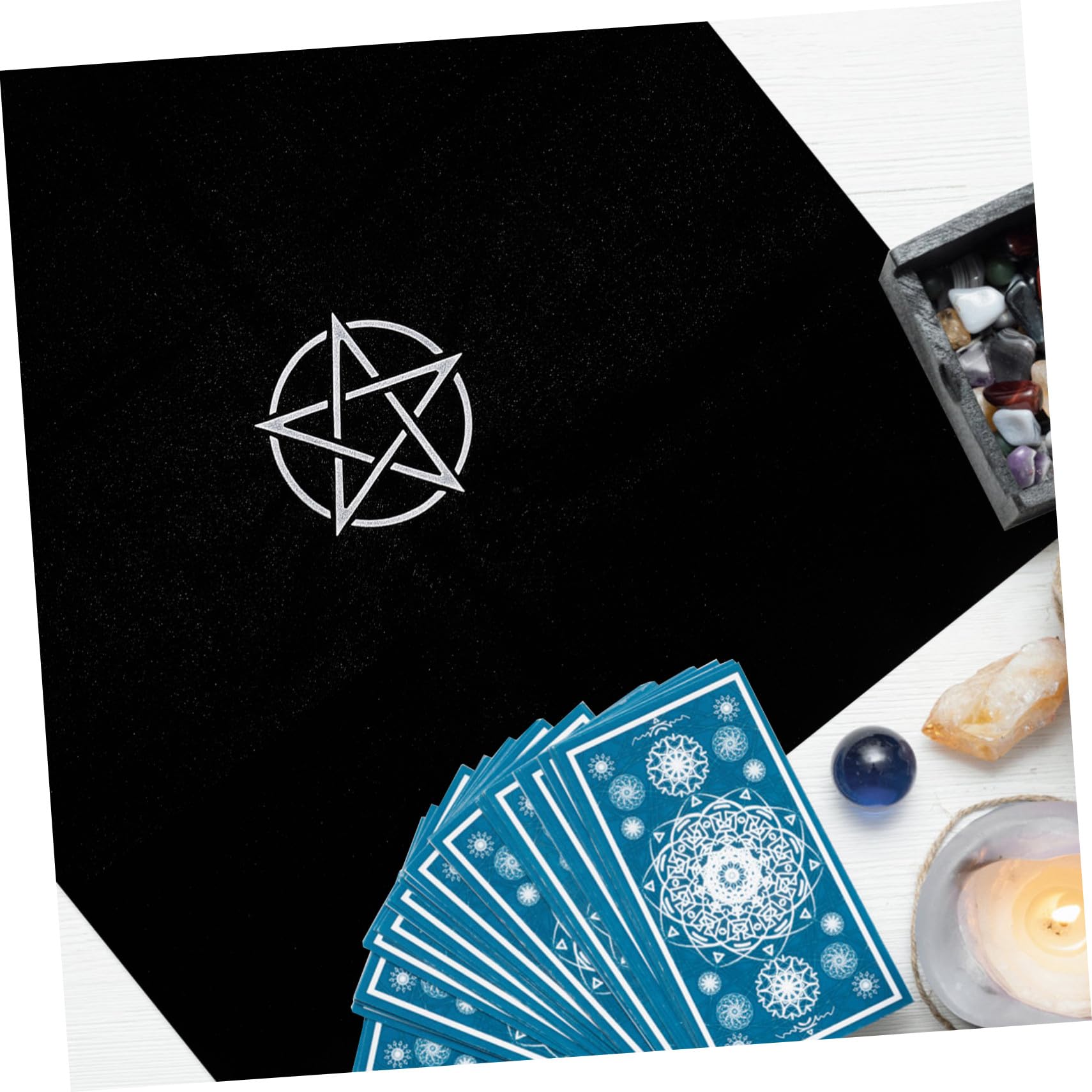 Mantel de Tarot Negro Pentáculo de Franela, Resistente al Desgaste Pelusas, Adecuado para Decoración de Mesa Hogar Aire Libre