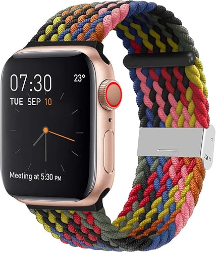 SIXRARI - Correa trenzada para Apple Watch de 38 mm, 40 mm, 42 mm, 44 mm, suave y elástica con correa deportiva ajustable de repuesto compatible con