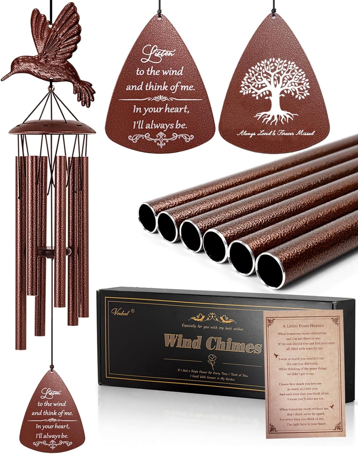 VENBEEL Memorial Sympathy Wind Chime, Hummingbird Memorial Gift for Loss of Loved One, Bereavement Condolence Remembrance Gift for Loss of Mom Dad