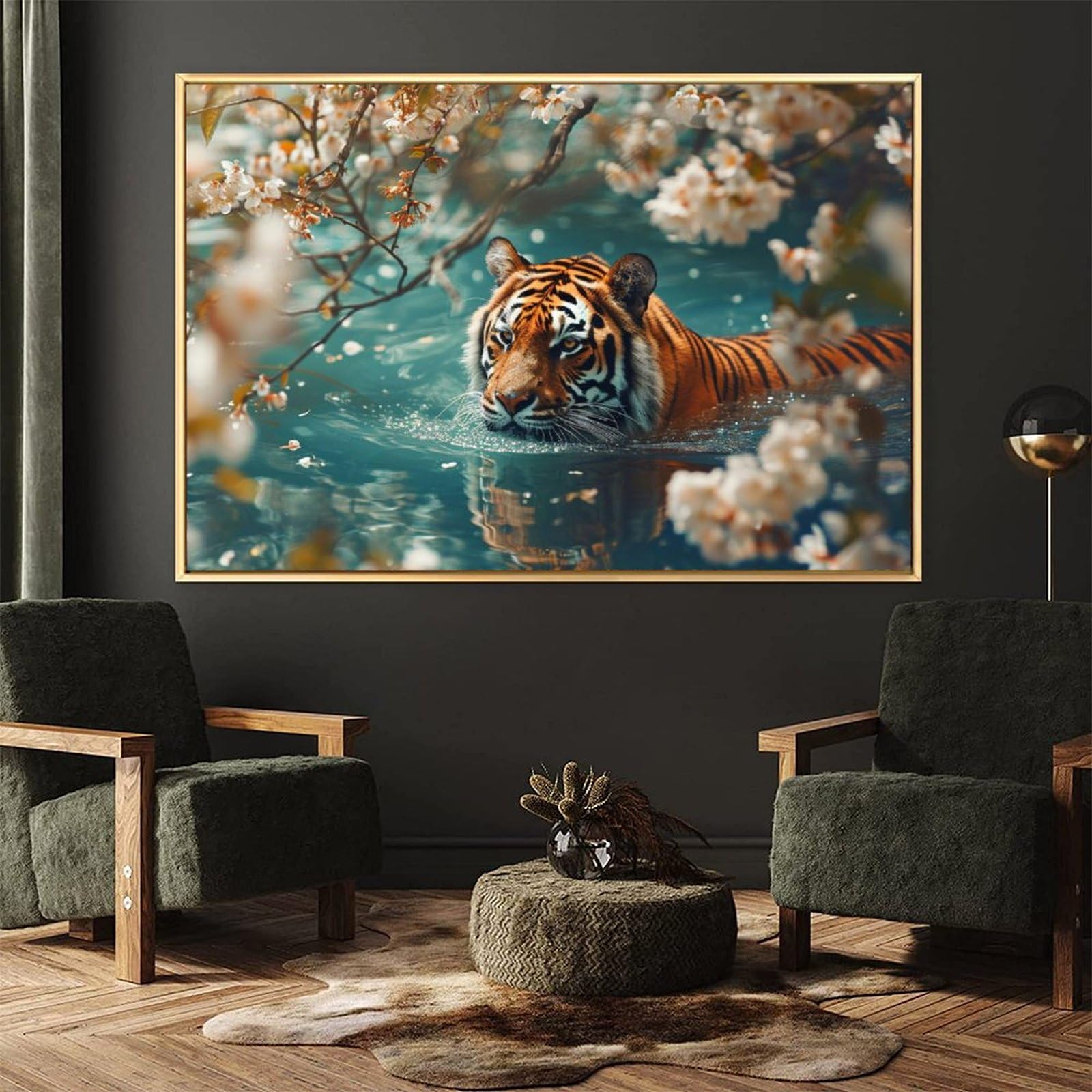 Amazon.co.jp: 絵画 タイガースイミングインテリア 絵画 動物イラスト
