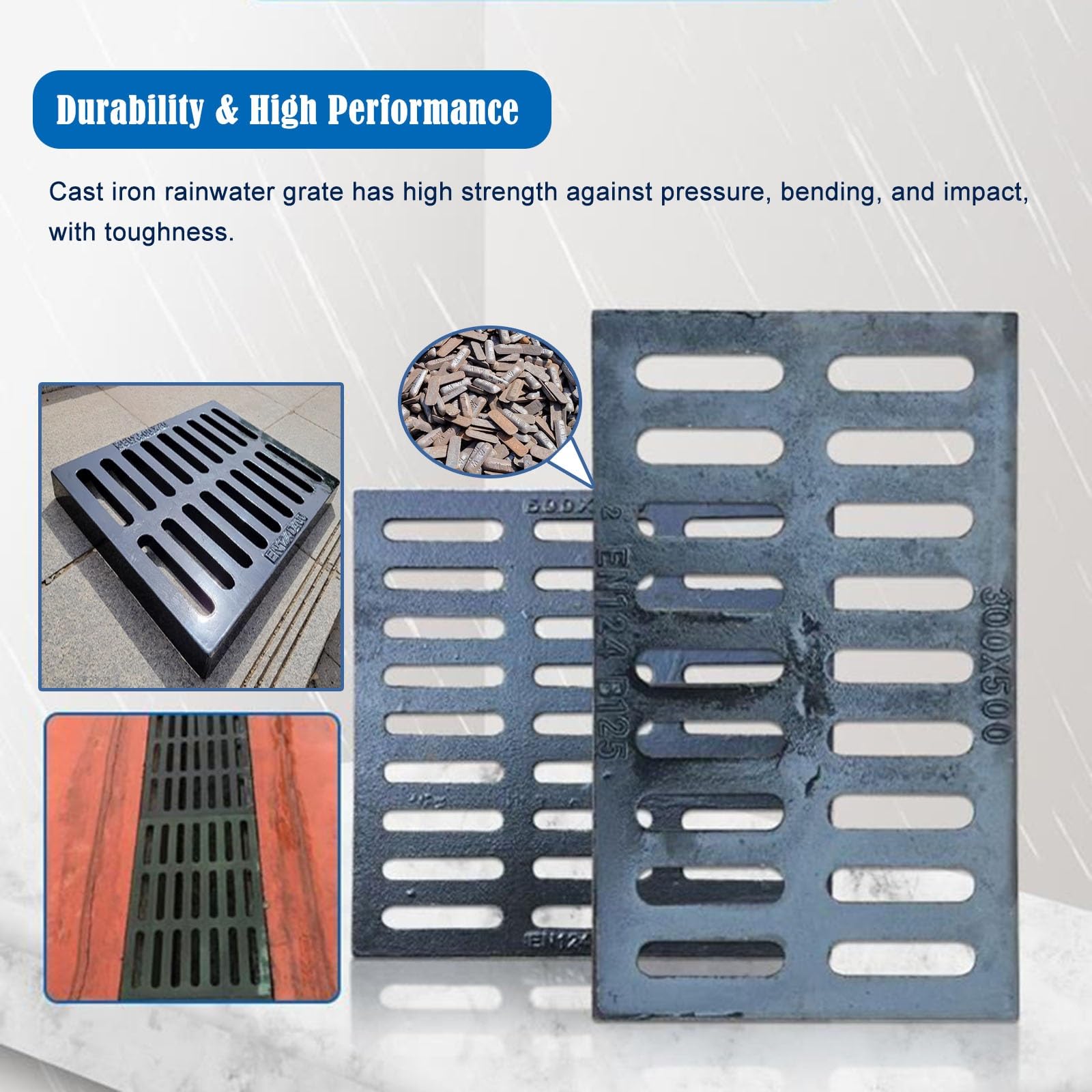 Grille De Drainage En Fonte Noir - 14-16 Pouces - Pour Allée/Jardin - Anti-Dérapante Et Résistante