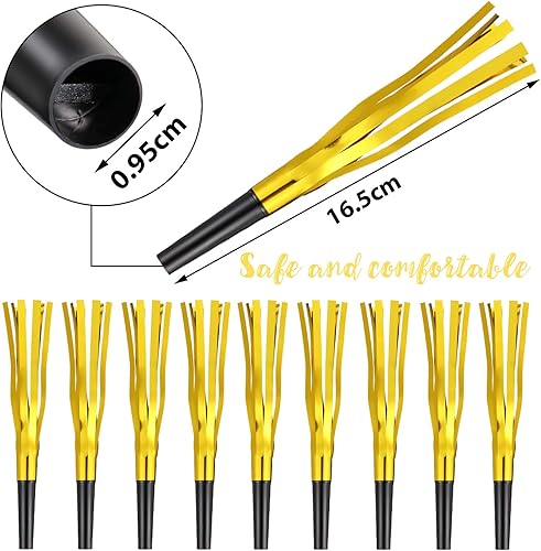 Miniatura 3 de Sumind 36 piezas de purpurina metálica con flecos, soplador de papel dorado y negro, soplador de ruido, silbatos para recuerdos de fiesta y