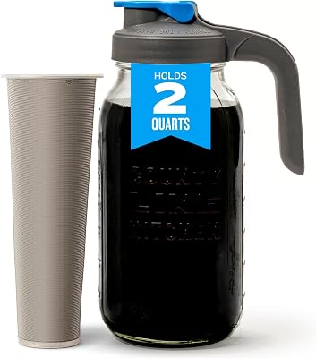 County Line Kitchen 64 oz Glass Cold Brew Coffee Maker with Leak-Proof Lid, Wide Mouth Mason Jar - Iced Coffee and Tea Pitcher - Gray