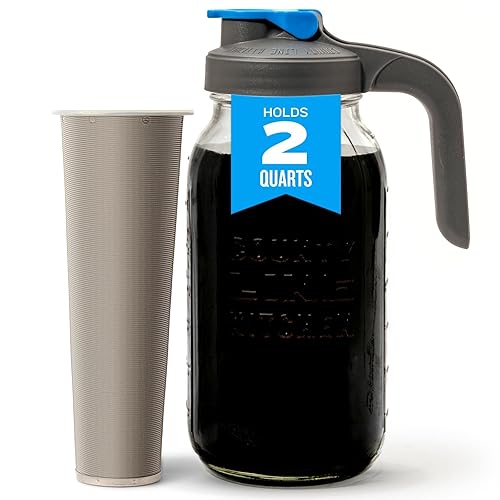 County Line Kitchen Glass Cold Brew Coffee Maker with Lid - Wide Mouth, 2 Quart (64 oz) - Heavy Duty, Leak Proof - Sun & Iced Tea Pitcher, Cold Brew Coffee, Breast Milk Storage, Water - Gray - 64 Oz - Cold Brew Pitcher - Gray