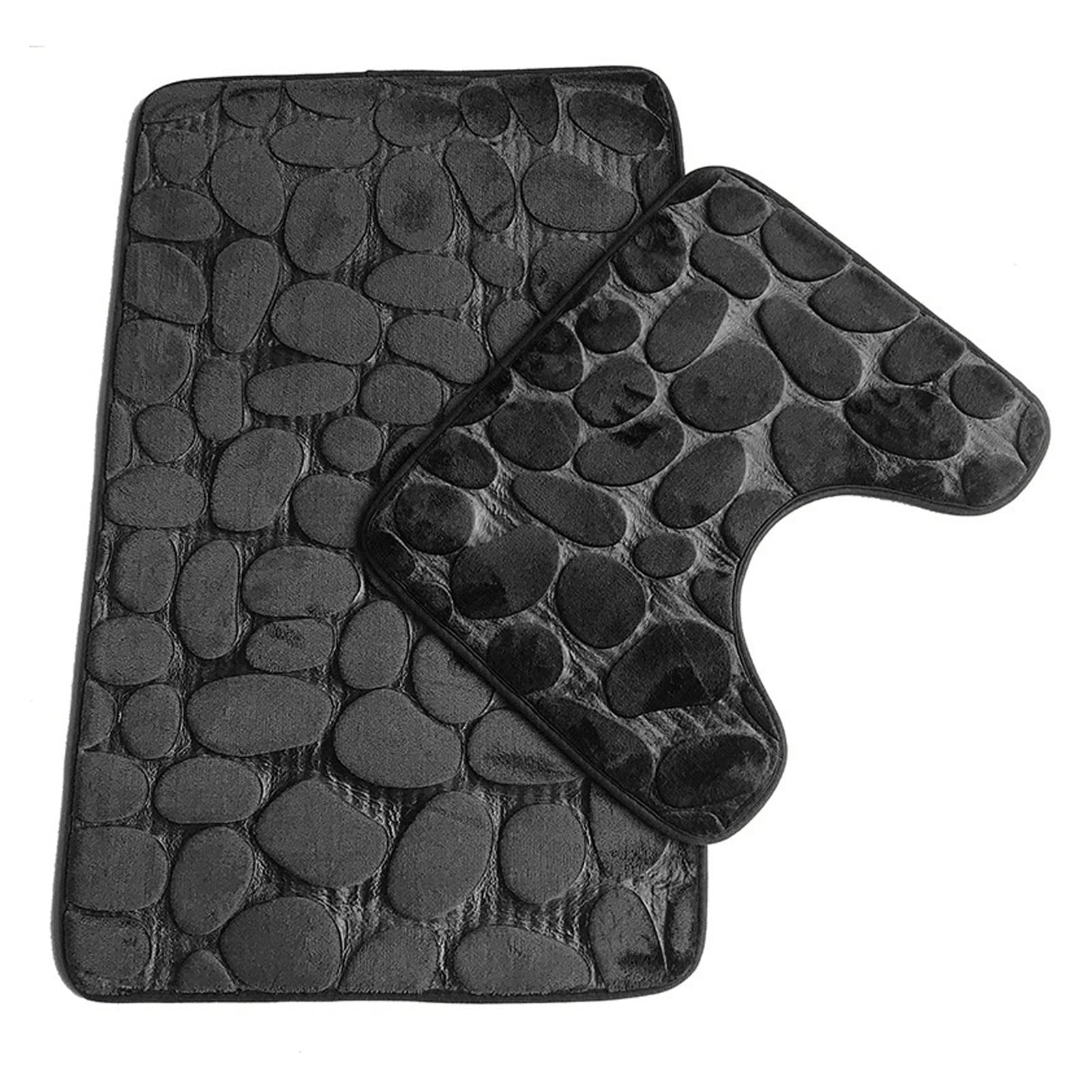 Hyuduo Bathroom Non Slip Mat Set 3Pcs (Toilet Bath Mat, Toilet Lid Cover Mat, Floor Mat) with a Non Slip Cobblestone Embossed Texture, Soft and Floor Pads for Bathroom, Kitchen