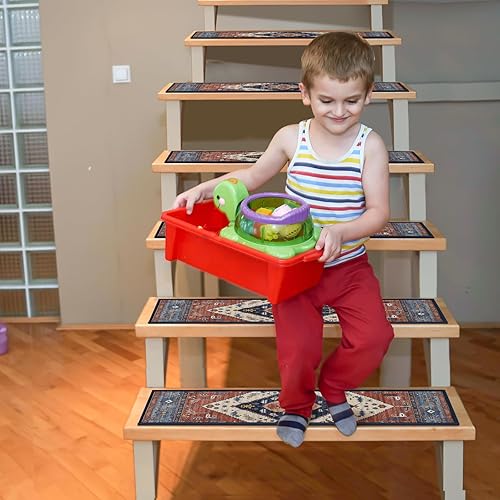 Miniatura 2 de Juego de 7 alfombras antideslizantes para peldaños de madera, resistentes a las escaleras para interiores, alfombras de seguridad para perros, niños