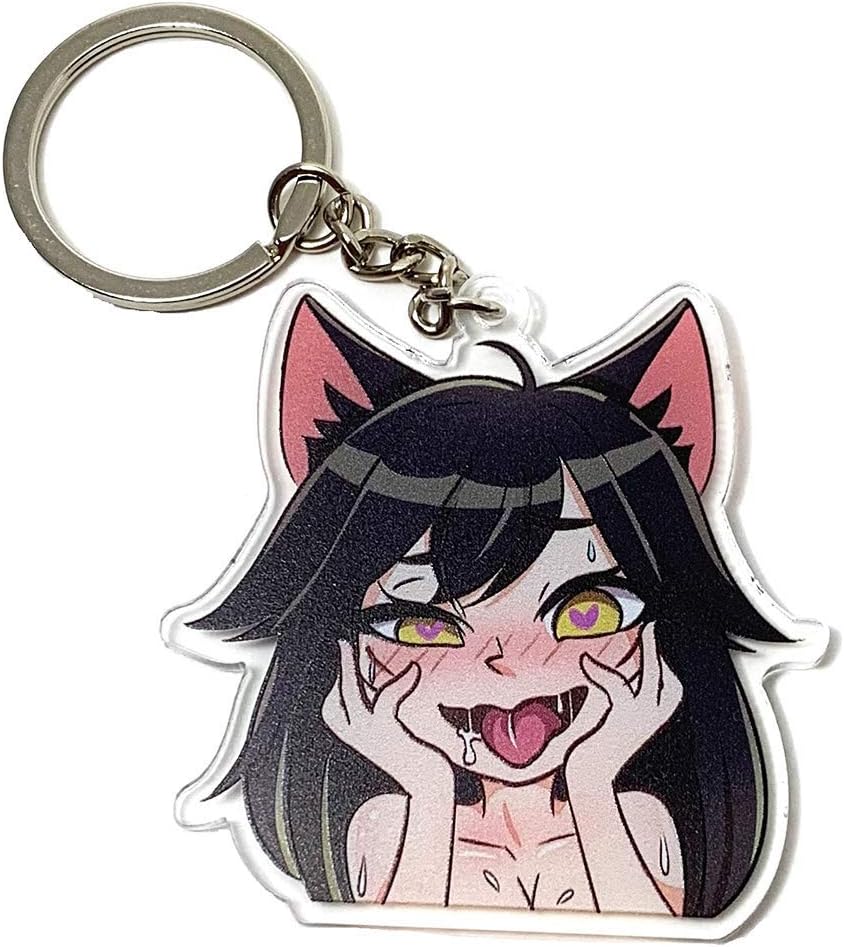 Ahegao Fox Girl Hentai Anime Premium Acrylic Keychain Black