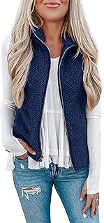 Womens Fuzzy Sherpa Fleece Jacket Lightweight Vest Cozy Sleeveless Cardigan Zipper Waistcoat Outerwear with Pocket