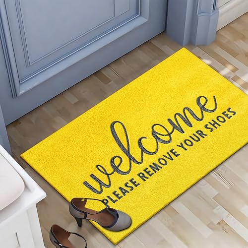 Miniatura 2 de AAZZKANG Tapete amarillo antideslizante y duradero para zapatos, grande, 36 x 24 pulgadas, ultra absorbente, fácil de limpiar, tapete para puerta