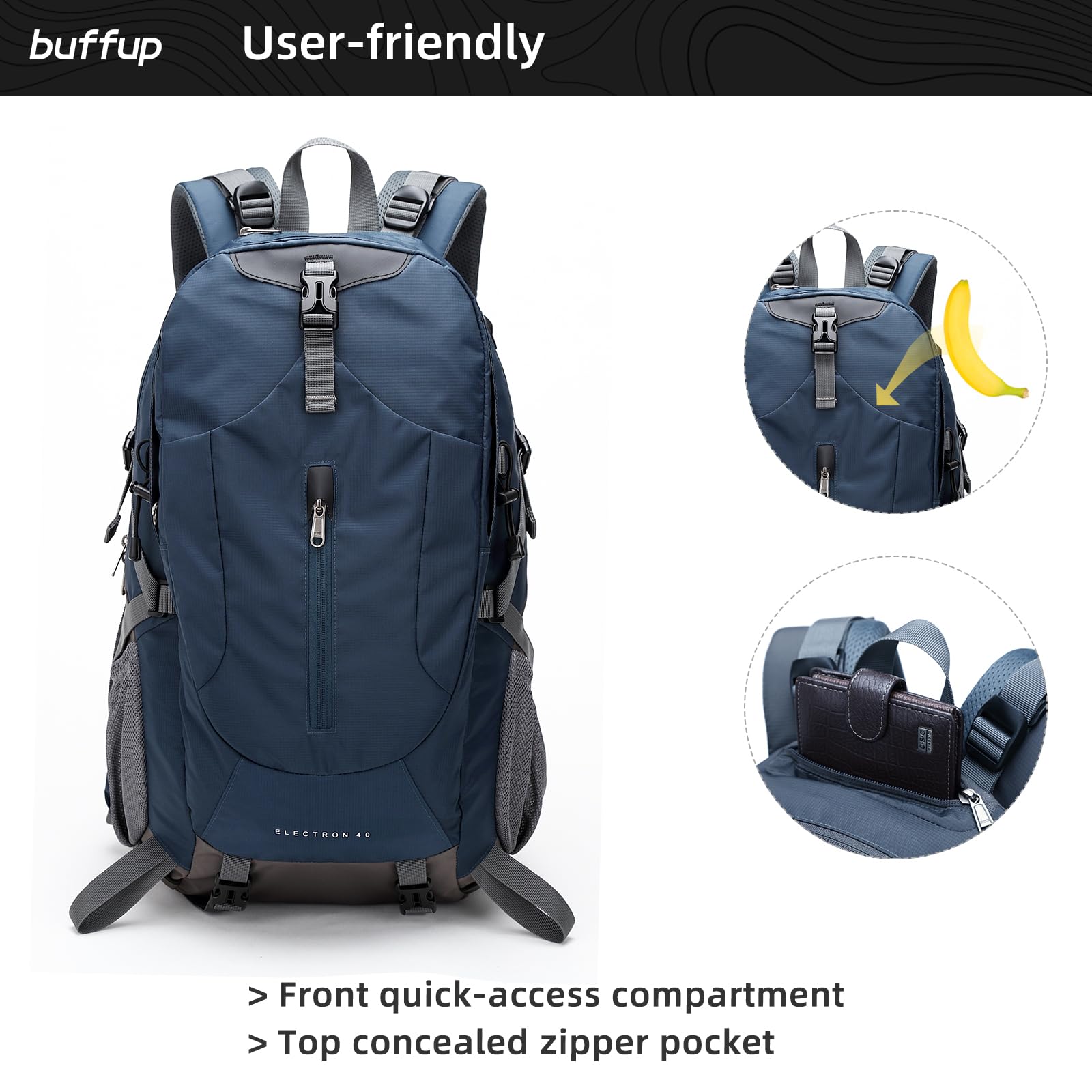 Mochila de senderismo impermeable 40L, mochila de trekking con cubierta para la lluvia, mochila de viaje mochila de día, adecuado para actividades al aire libre, camping y viajes