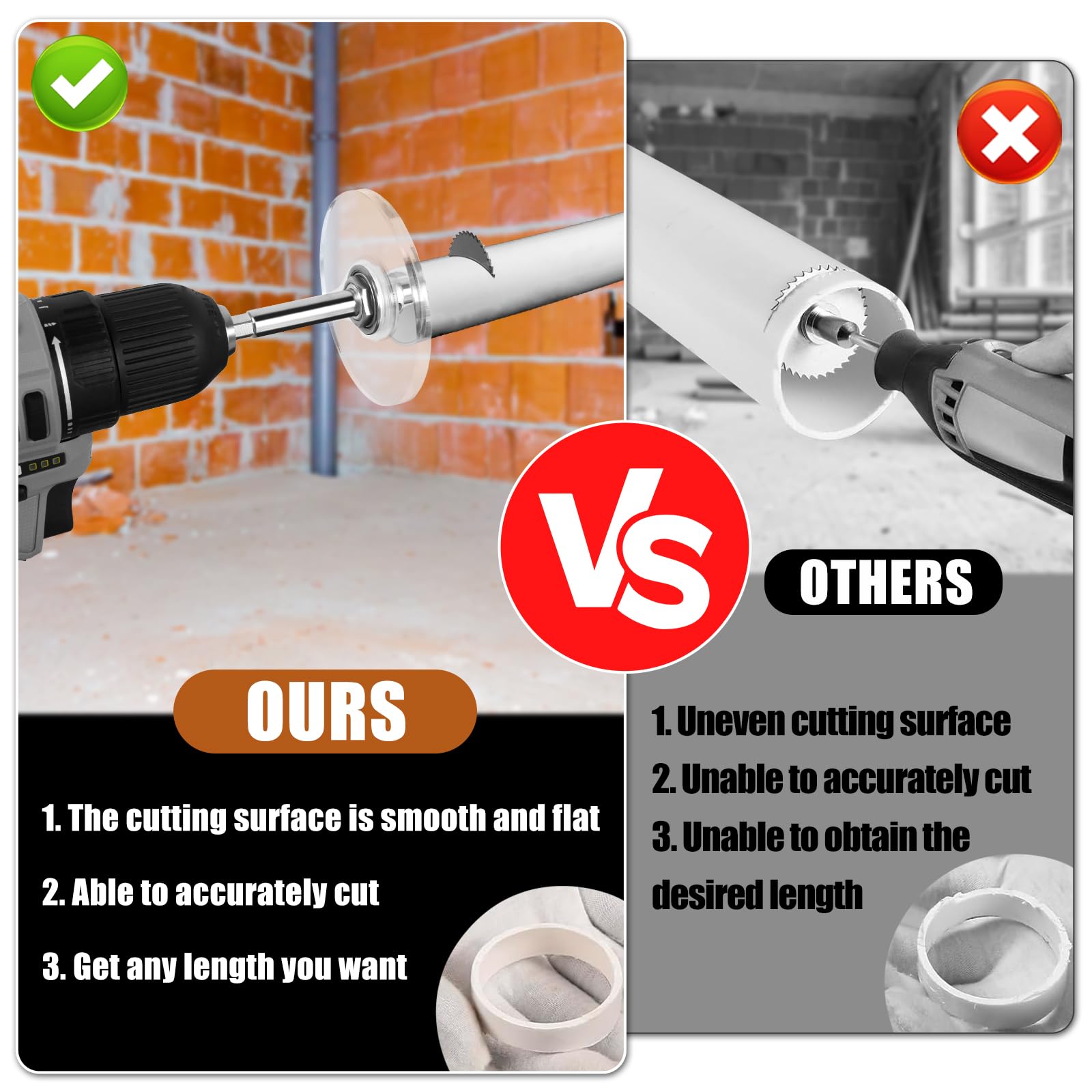 US Inside Pipe Cutter Set PVC Inside Cutter Tools Kit with Adjustable Depth Gauge Guide Sturdy PVC Pipe Cutter Kit with 6 Saw Blades Plumbing Internal Plastic Pipe Cutter Set for PVC ABS Pipe