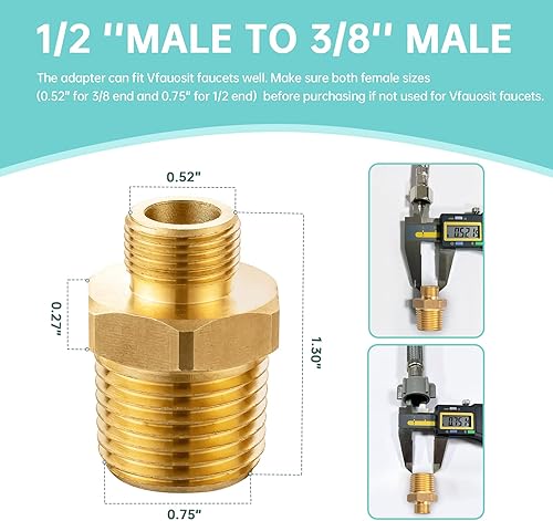 Miniatura 3 de Vfauosit - Reductor de 1/2 a 3/8, adaptador de grifo RV de 3/8 a 1/2, adaptador de línea de suministro de grifo de latón para manguera de agua de