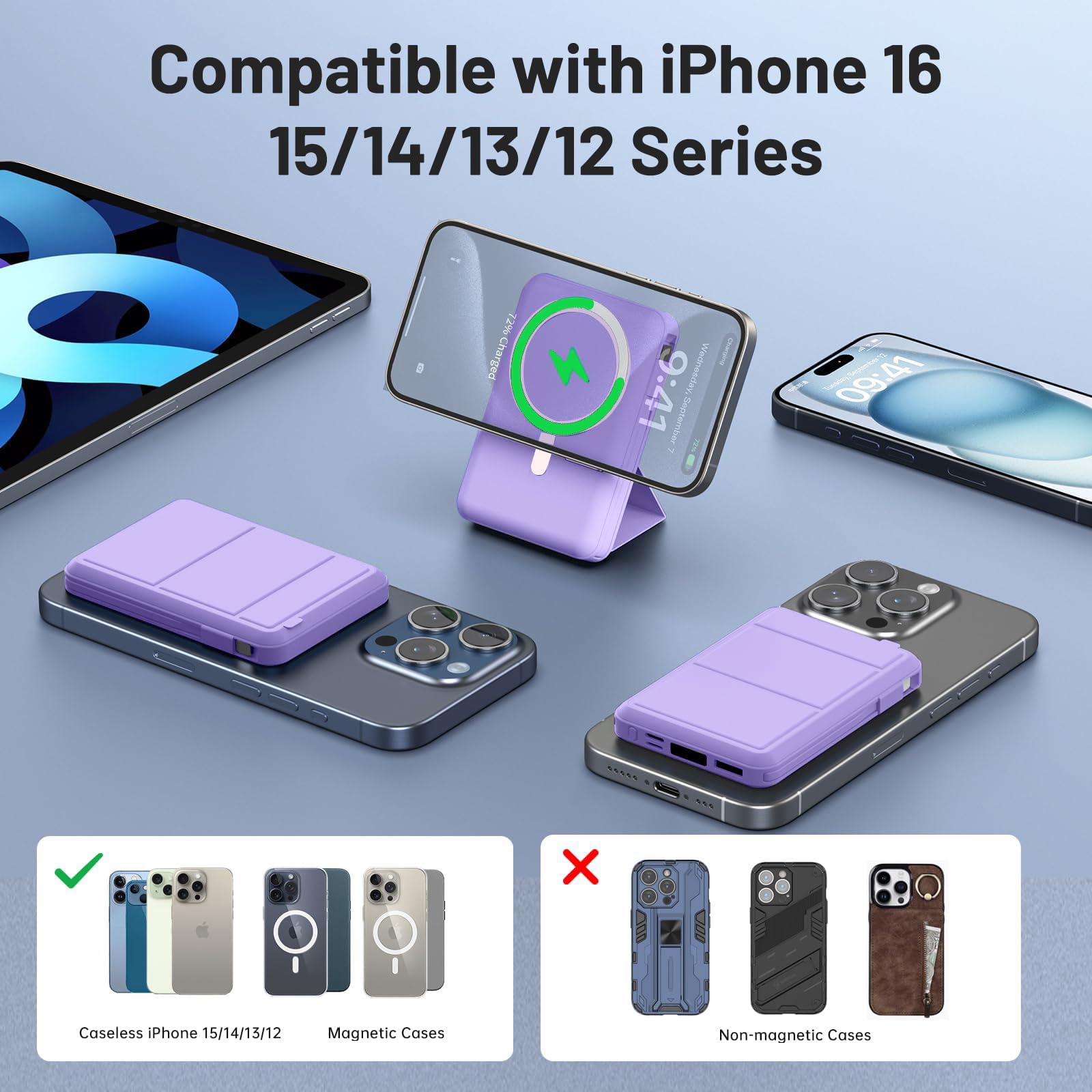 Azmuth Power Bank, per Magsafe Powerbank iPhone 10000mAh, Caricatore Portatile Magnetico Wireless Ricarica Rapida con Display LED Batteria Esterna per iPhone 17/16/15/14/13/12/Pro/Pro Max