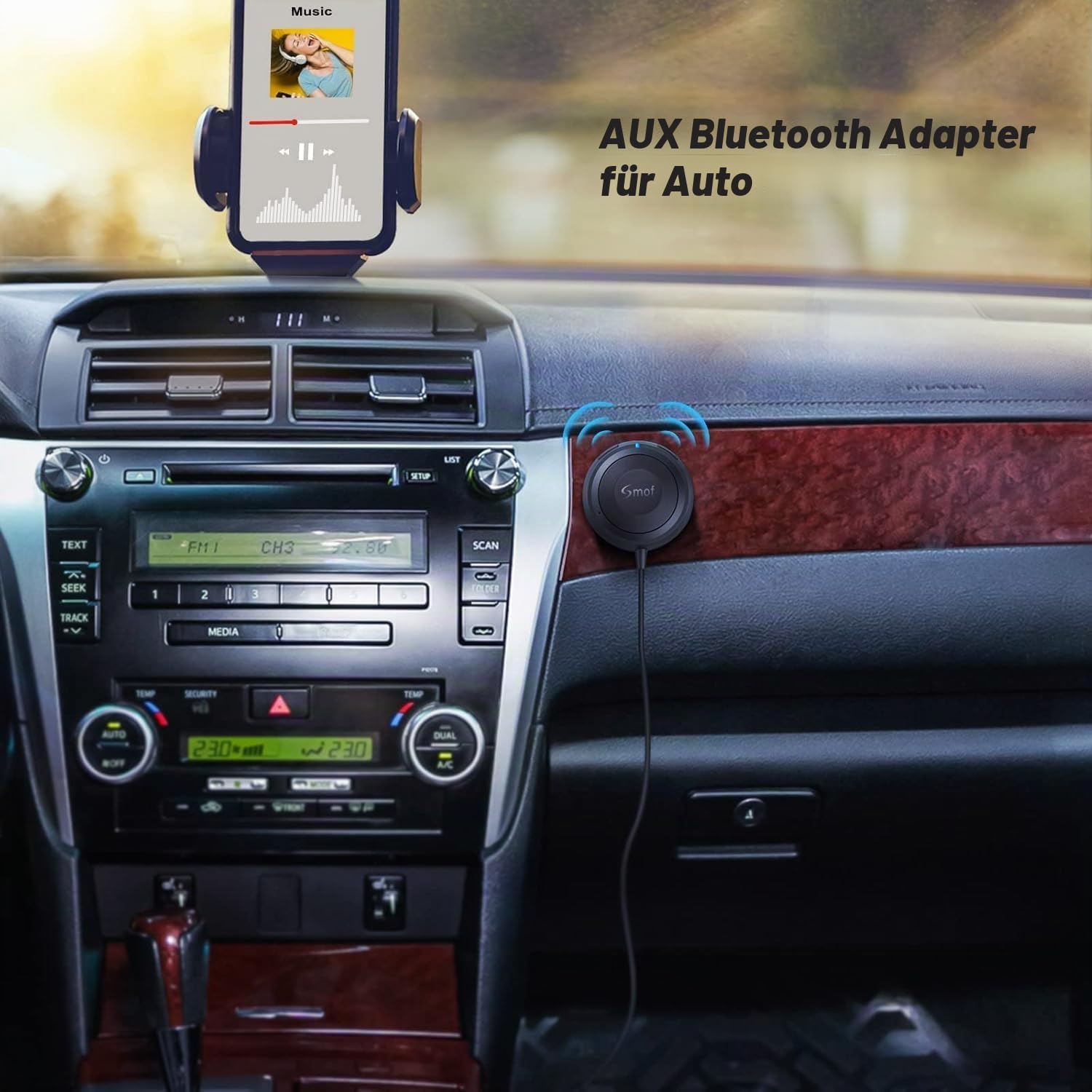 Bluetooth-KFZ-Set, Bluetooth-Adapter für das Auto, mit Geräuschisolierung, Freisprecheinrichtung und Musik-Streaming, Bluetooth-Empfänger, Kfz-Ladegerät mit 2 Anschlüssen