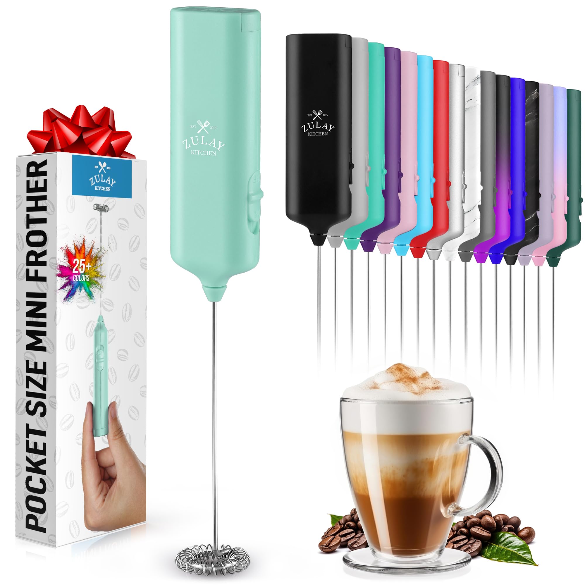 Powerful Milk Frother Wand - Mini & Mighty Handheld Drink Mixer - Portable Coffee Frother For Latte, Cappuccino, Matcha, Hot Chocolate, Creamer - Mint