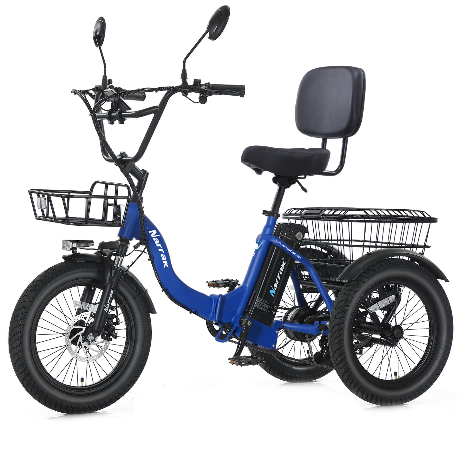 NARRAK Electric Tricycle for Adults, Foldable E-Trike 18"X3.0" Fat Tire | LCD Display, Peak 1100W Electric Tricycle, 624Wh Removable Battery, 3 Wheel Electric Bike Step-Thru, Upto 55Miles, 18MPH+
