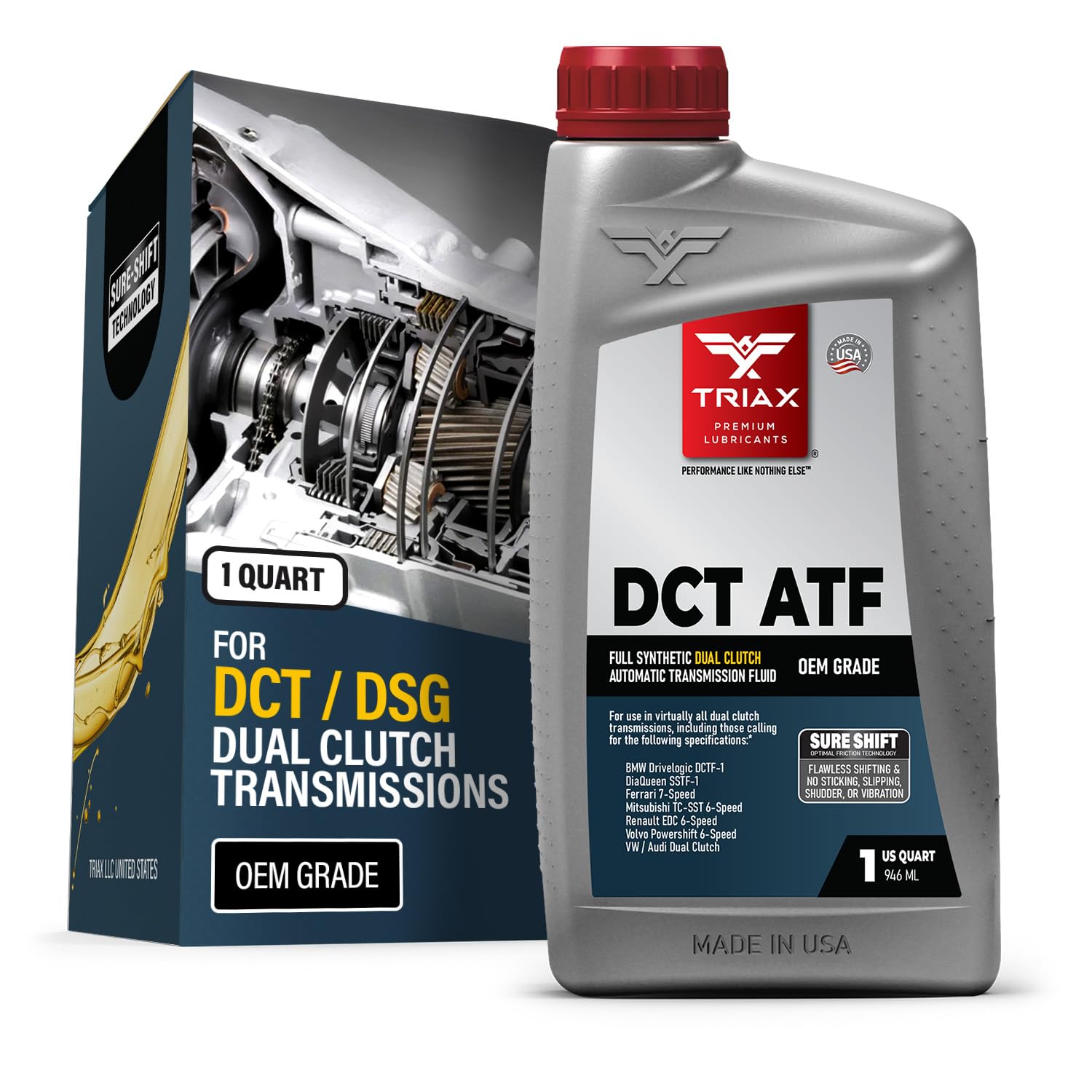 TRIAX DCT Dual Clutch ATF - Full Synthetic Transmission Fluid - Lifetime Fill - High Performance - SureShift No Slip Additive - Compatible with DCT and DSG Gearboxes - Ford WSS-M2C200-D2 (946 ml)