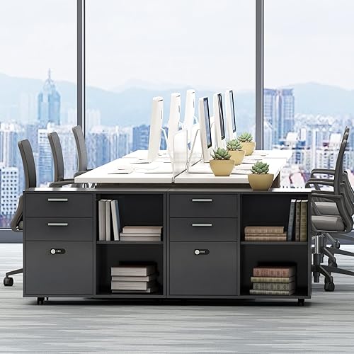 Miniatura 3 de ELOMBR Archivador de madera de 3 cajones con cerradura codificada, archivadores laterales de oficina rodantes, soporte de impresora móvil con