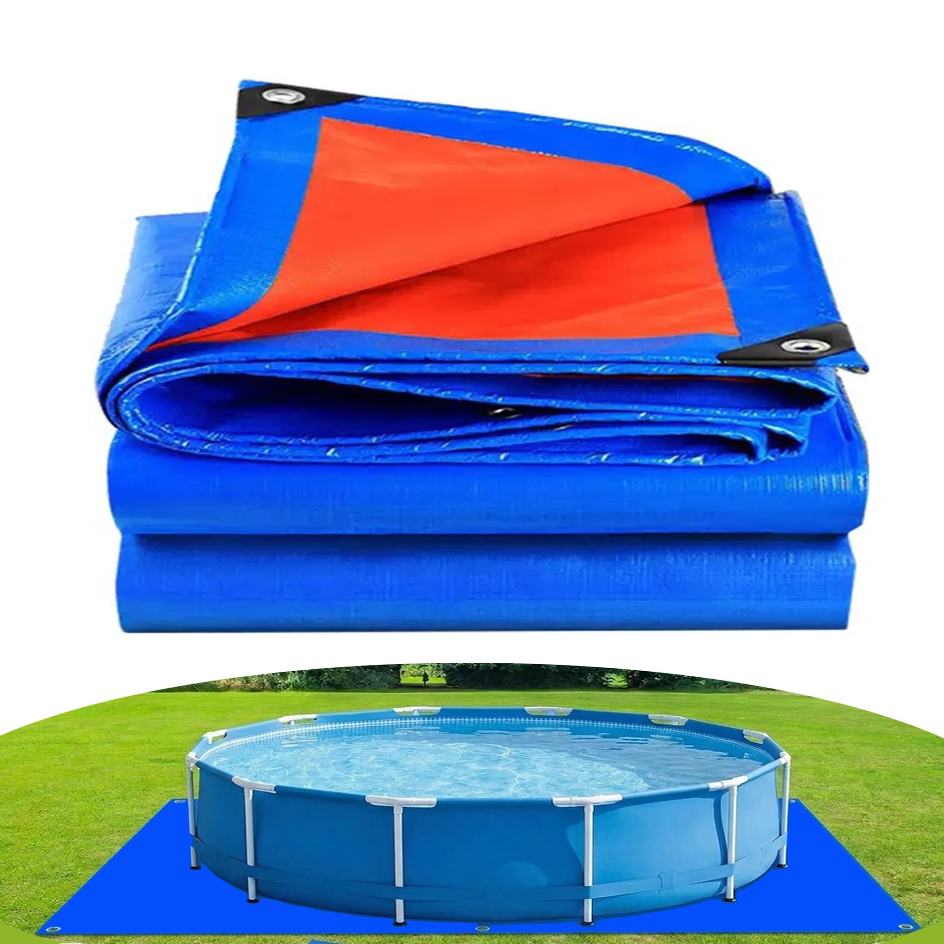 Rectangular Pool Mats Outdoor,Foldable Extra-Thick Swimming Pool Floor Mat,Dual-Color Pool Ground Pad Cloth Floor Mat for All Types of Ground Grass, Sand, Dirt,Concrete floor (3M*4M)