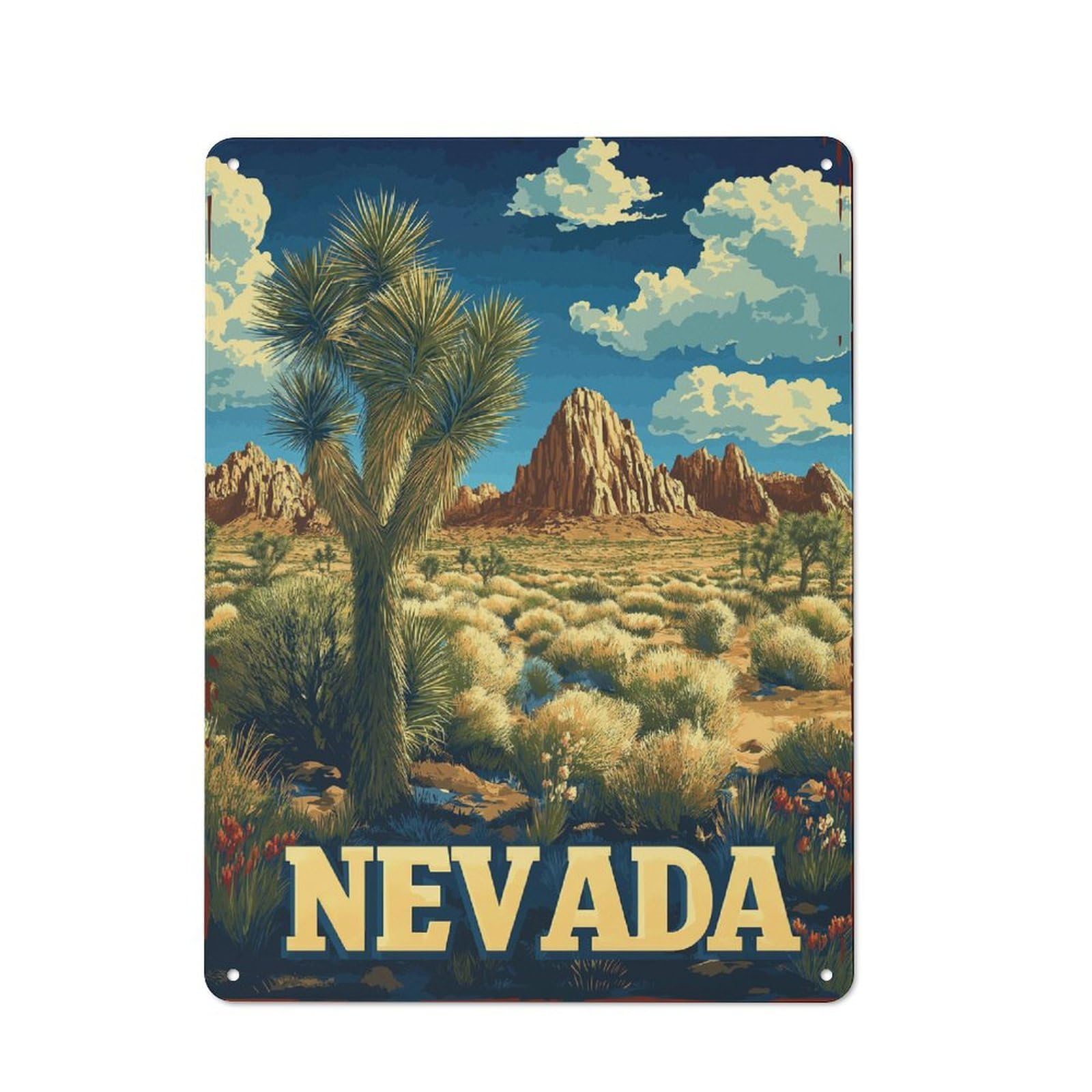 Junmoney Style-2 Nevada Wilderness Joshua Tree Desert Travel Poster Industrial Metal Sign 40X30cm, Modern Retro Loft Wall Plaque For Modern Home, Workshop, Office Or Cafe