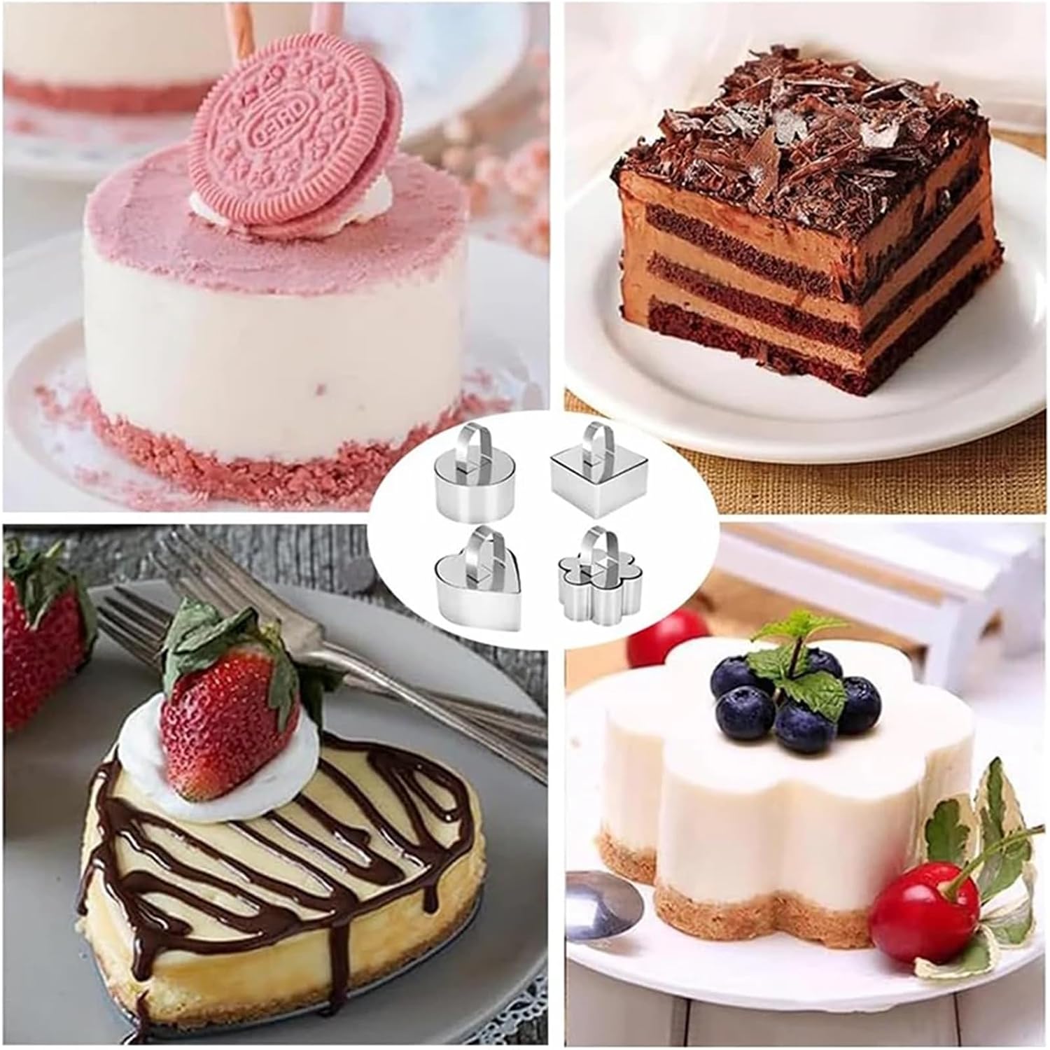 Cake Mould Baking Ring Stainless Steel Mousse Cake Ring With Lid Pack Of 4 Silver 8x3.8cm Mold Set