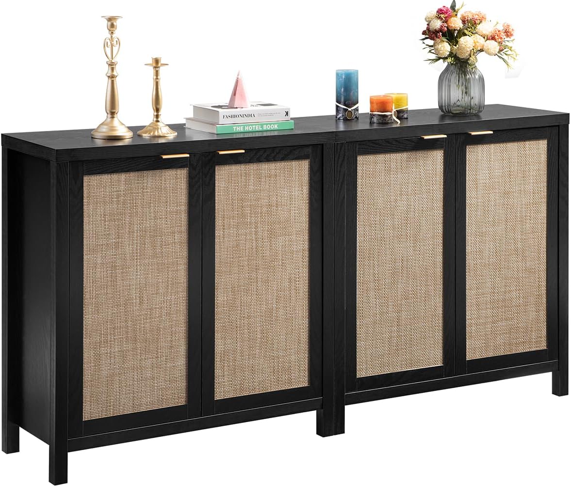 SICOTAS Sideboard Buffet Storage Boho Rattan