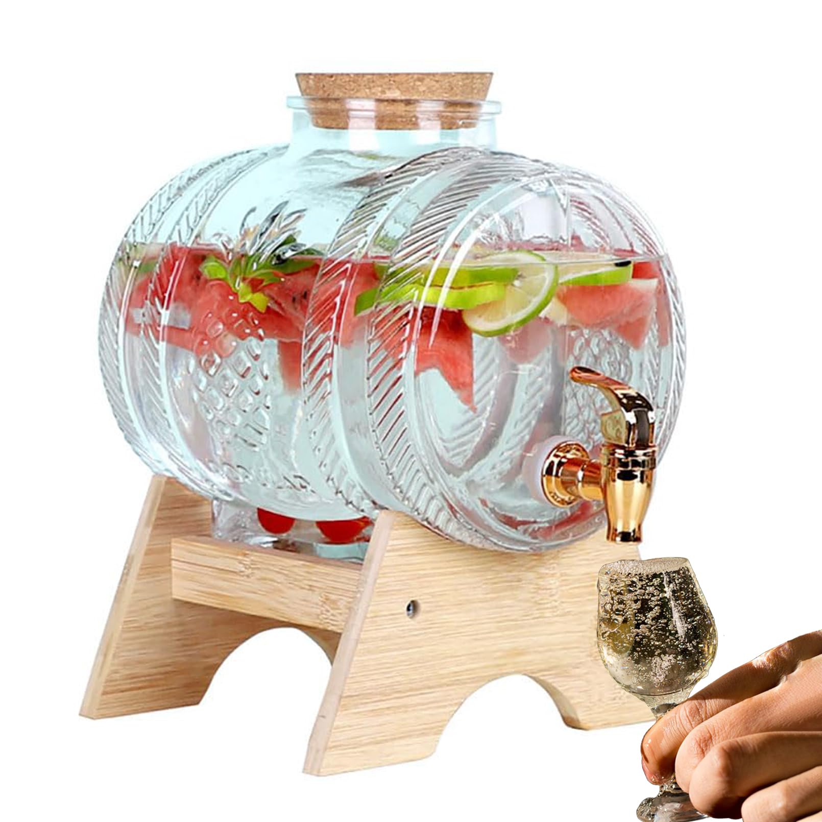 MYUYEE Glass Drink Dispenser With Tap - Leak Proof, Clear Glass Jar With Wooden Cap, Ideal For Office Or Camping, Perfect For Water And Juice (5L)