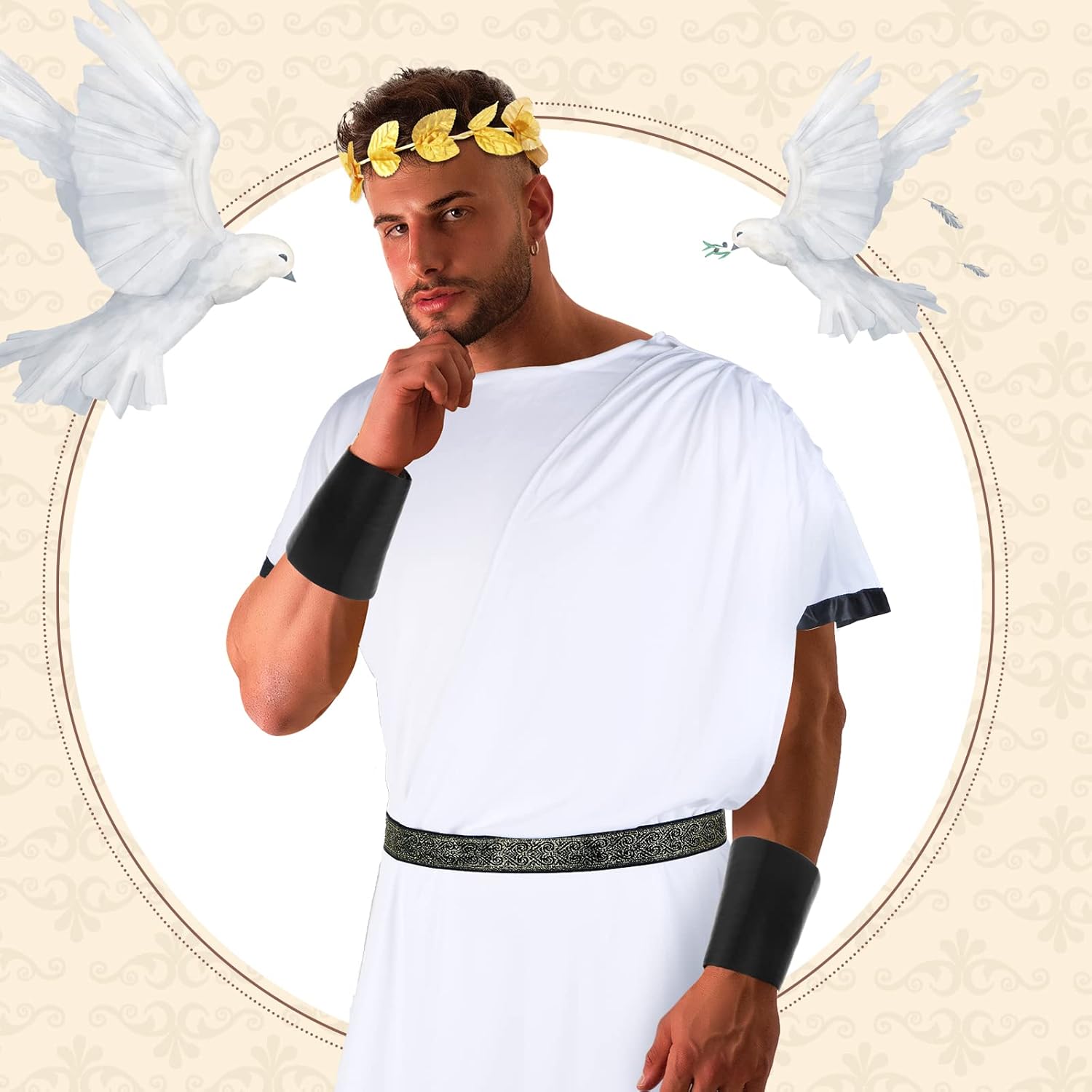 SATINIOR 4 Pcs Greek Toga Costume Men Greek God Outfit Halloween Adult Roman Accessories Set