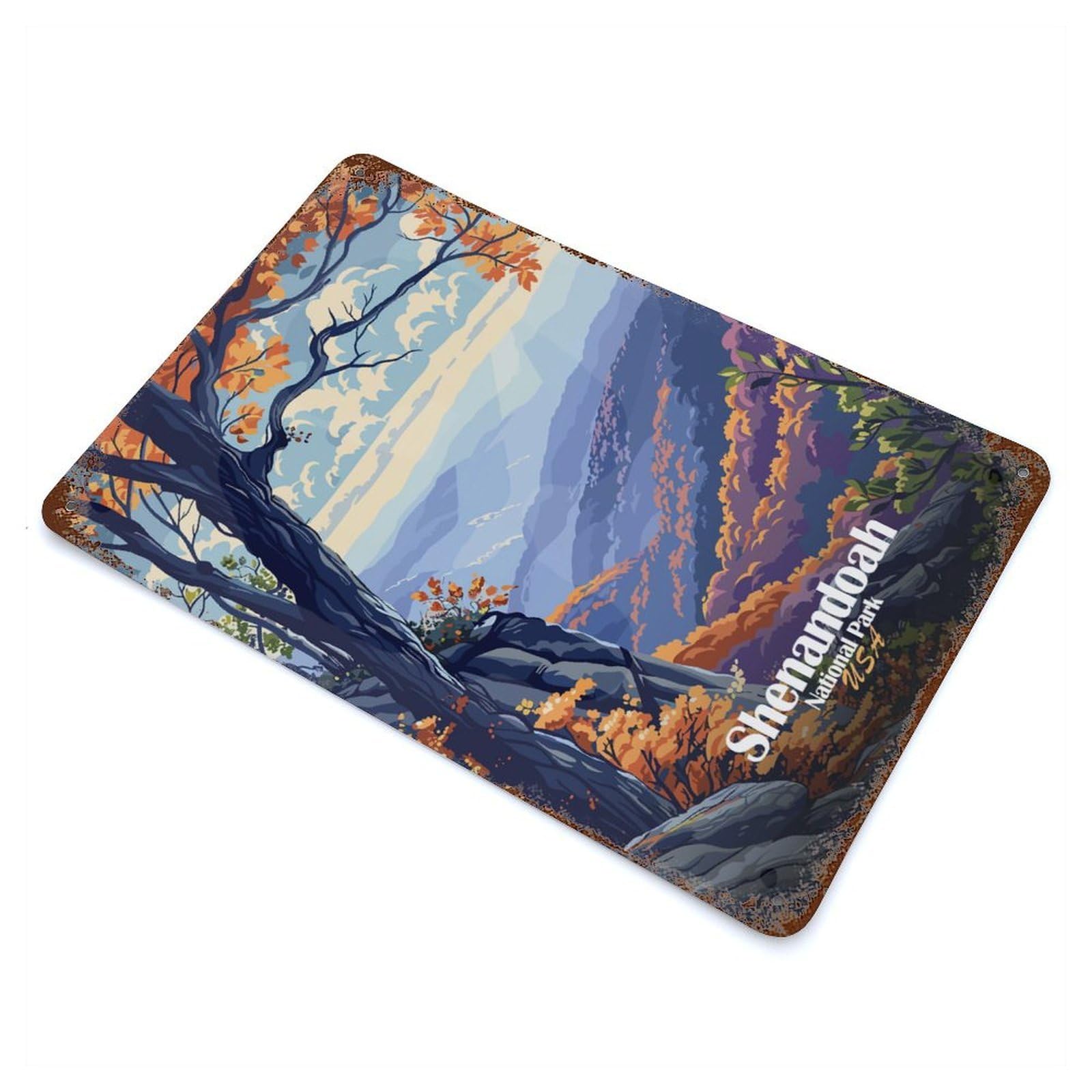 Shenandoah National Park Autumn Landscape Rust Effect Tin Sign 11.8"x7.9", Ideal for Shed, Workshop And Garage Wall Decor