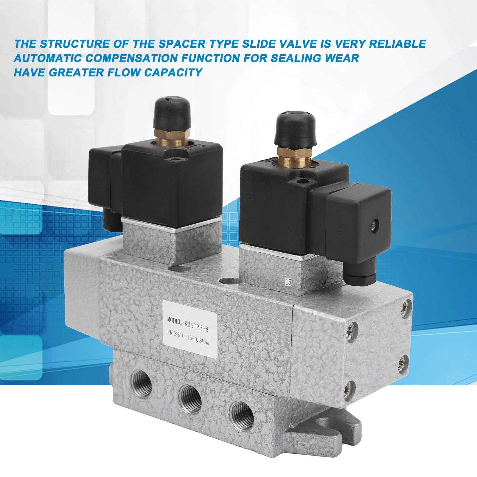 Válvula solenoide neumática K35D2H 8 de 3 posiciones y 5 vías, controlador eléctrico CA 110 V 8 Hz con puerto G1/4 pulg., válvula de carrete tipo espaciador, compensación (CA 220 V.)