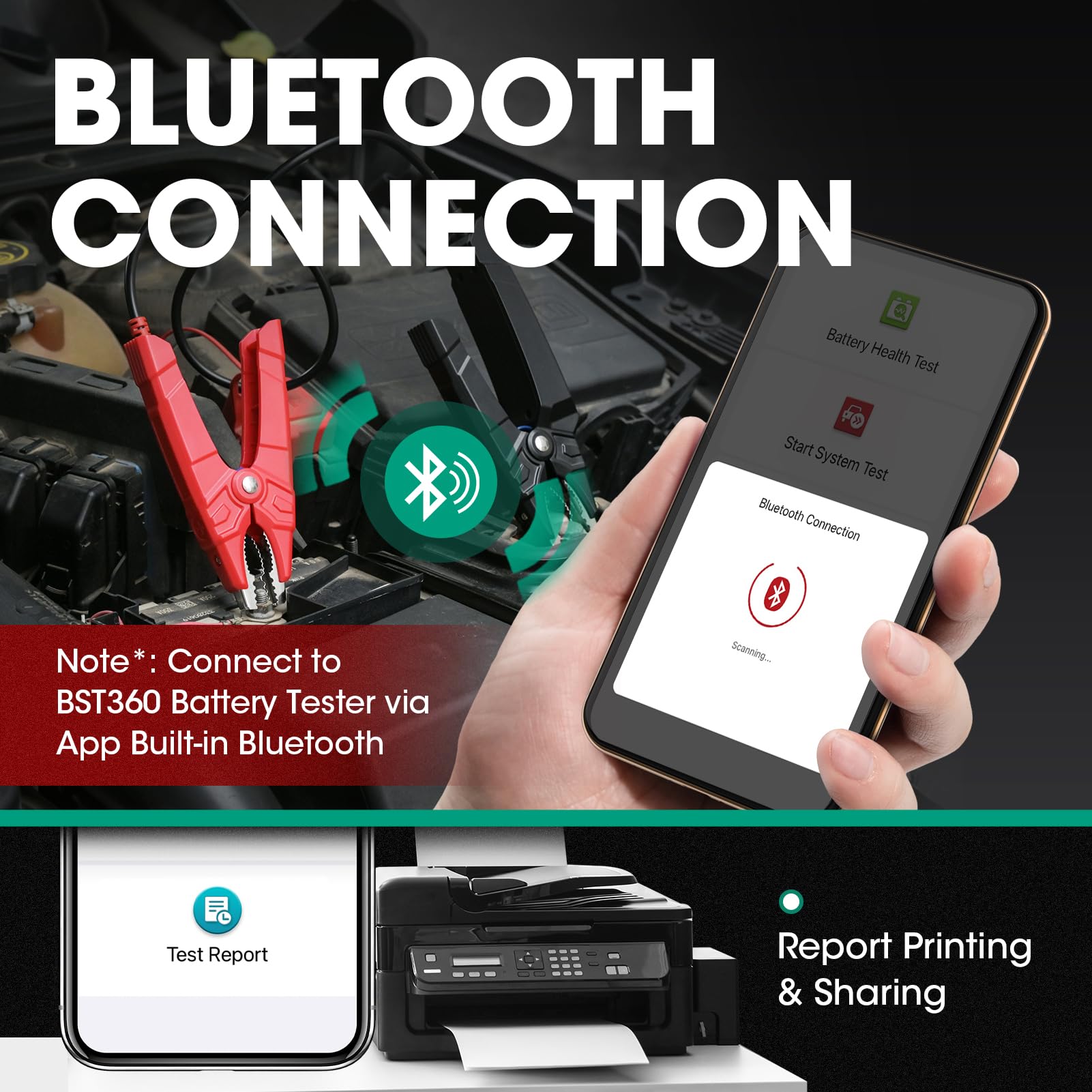 LAUNCH BST360 - Tester batteria auto 12 V, 100-2000 CCA Bluetooth strumento analizzatore della batteria Auto, test di salute di ricarica per auto camion moto ATV SUV barca Yacht