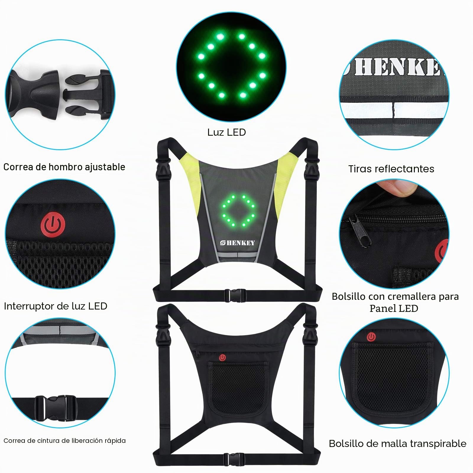 Chaleco de señal de Giro LED, Chaleco Reflectante LED con indicador de dirección: Control Remoto, Luces de Giro, USB Recargable, fácil instalación para Ciclismo Luz de Advertencia