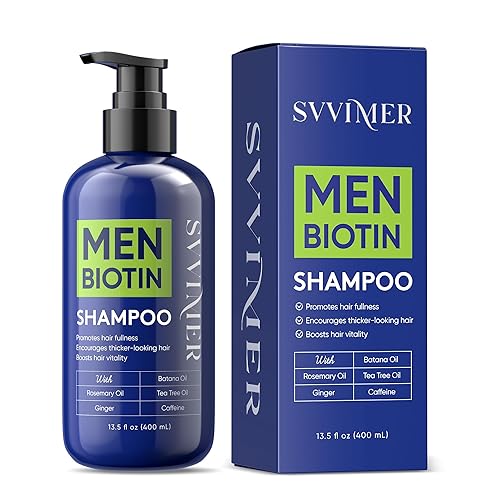 Svvimer Champú para el crecimiento del cabello para hombres, champú espesante de biotina con aceite de árbol de té de romero, cafeína para pérdida y