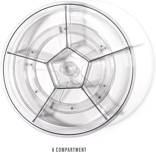 Miniatura 3 de BINO Organizador redondo de plástico con 6 compartimentos, transparente, contenedor giratorio dividido para tocadiscos, organizador giratorio de