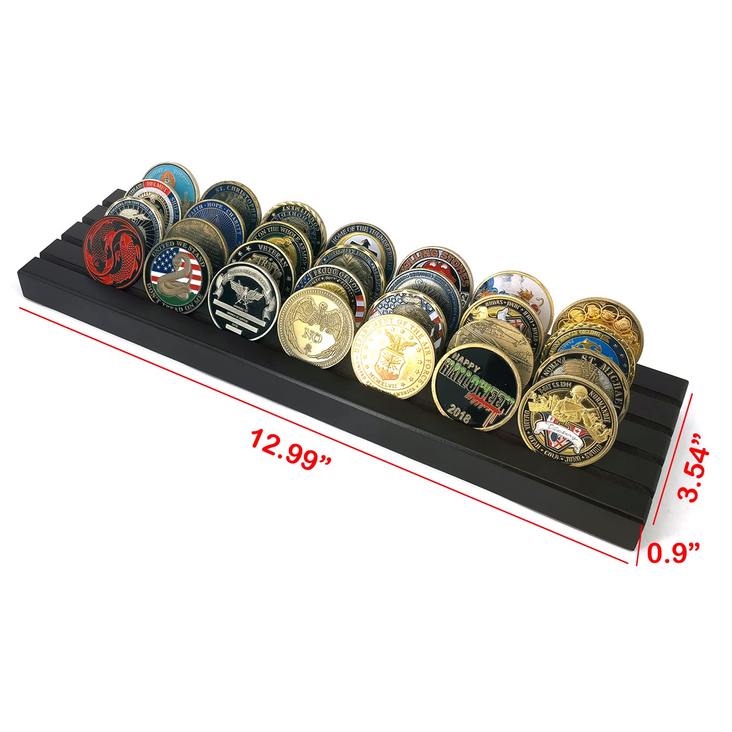 Joygulls 4 Row Military Coin Holder, Holds 32-36 Coins, Wooden Display Stand