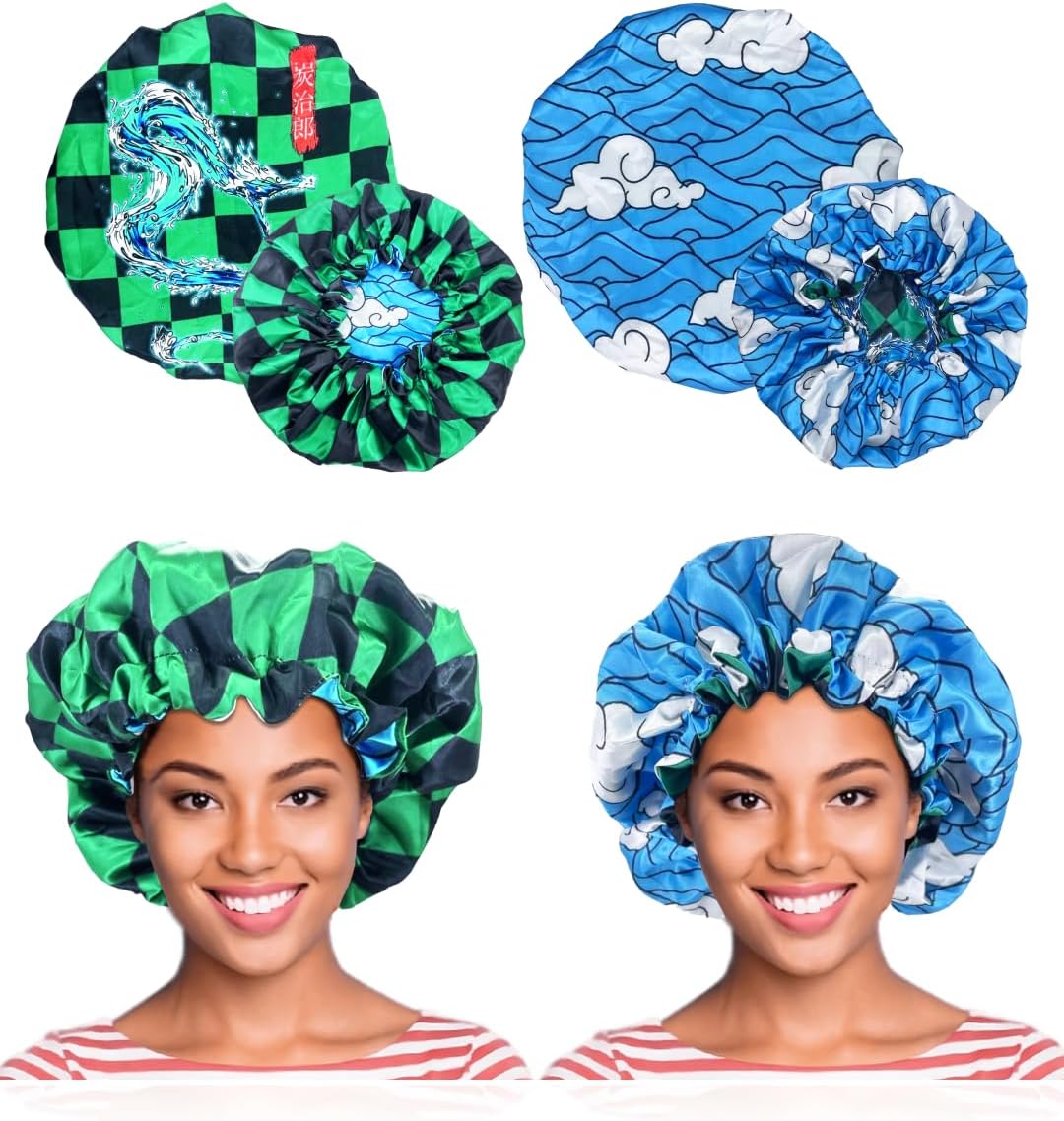 Double Layer Reversible Anime Bonnet for Men and Women - Comfortable Silky Satin Fabric with Elastic Soft Band